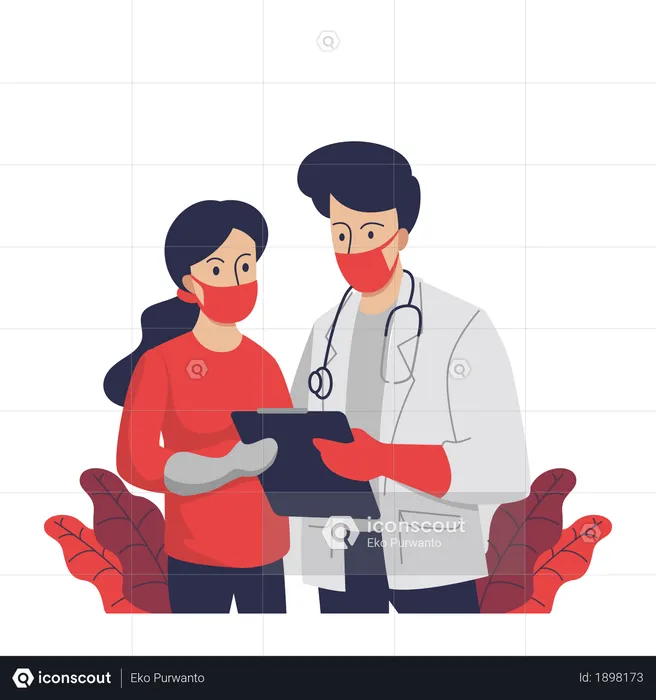 Doctor Checking on Patient Diagnose  Illustration