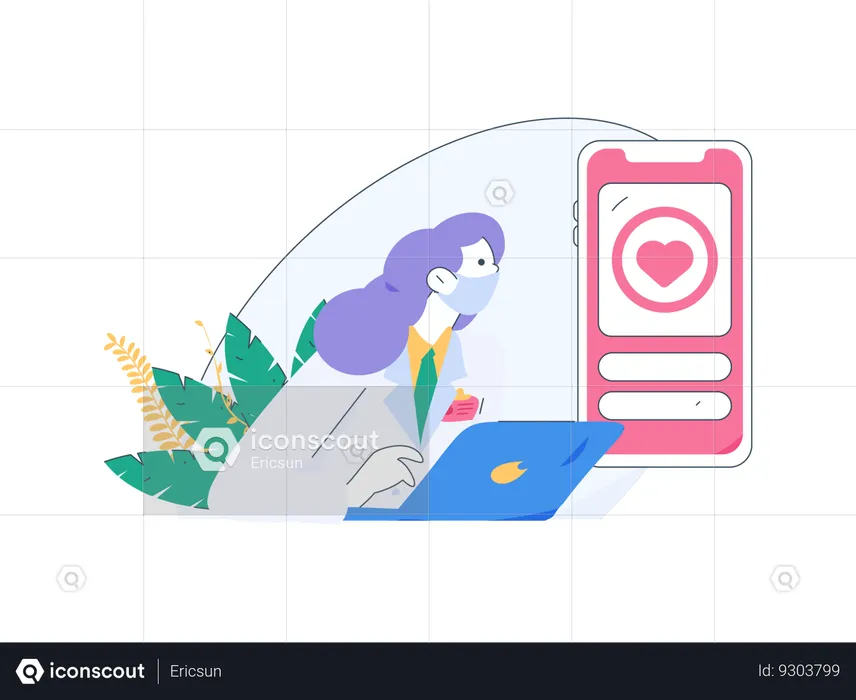 Doctor checking online heart report  Illustration