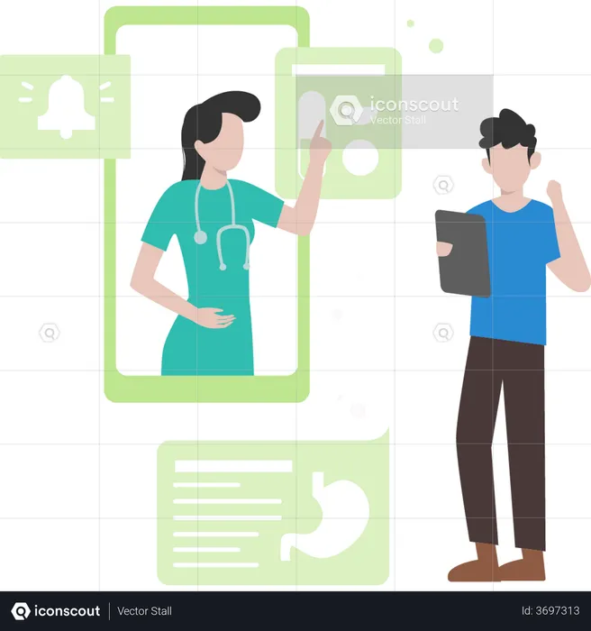 Doctor checking patient by video call  Illustration