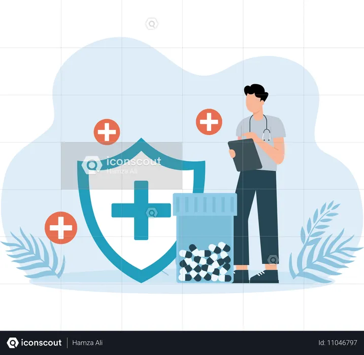 Doctor checking patient health report  Illustration