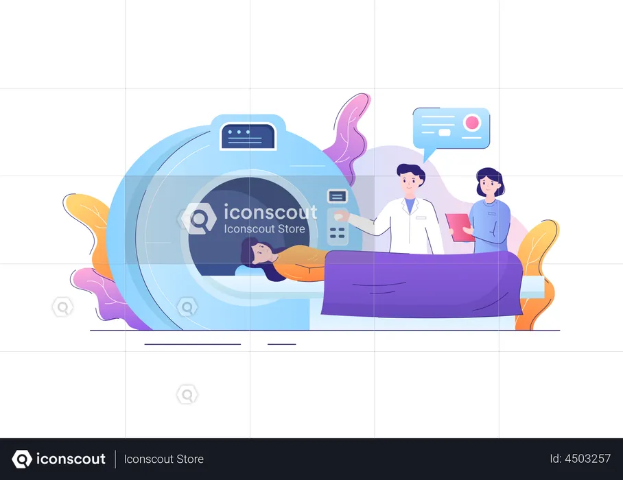 Doctor checking patient health using MRI machine  Illustration