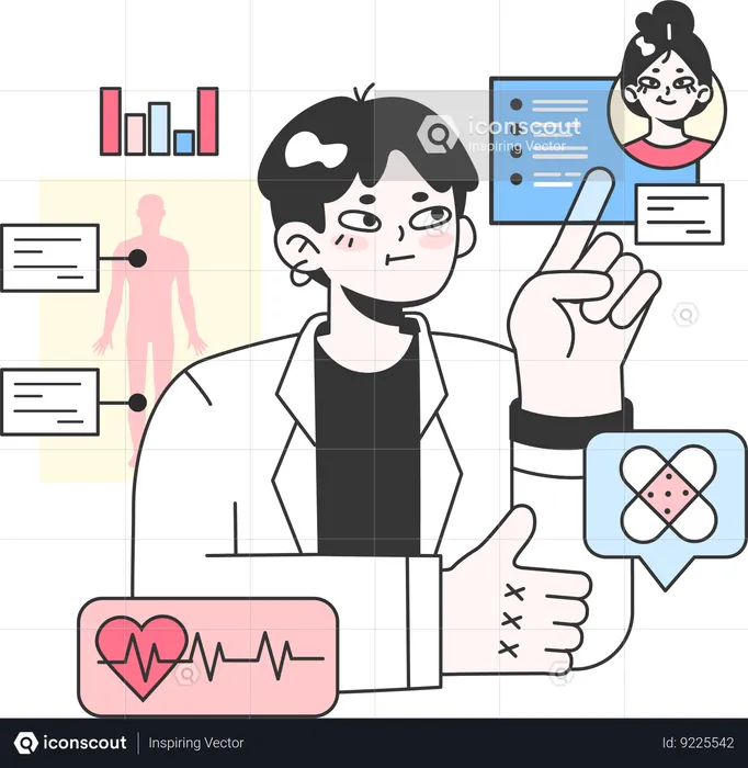 Doctor checking patient record  Illustration