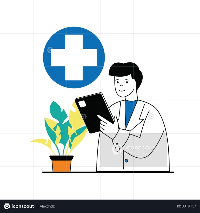 Doctor checking report online  Illustration