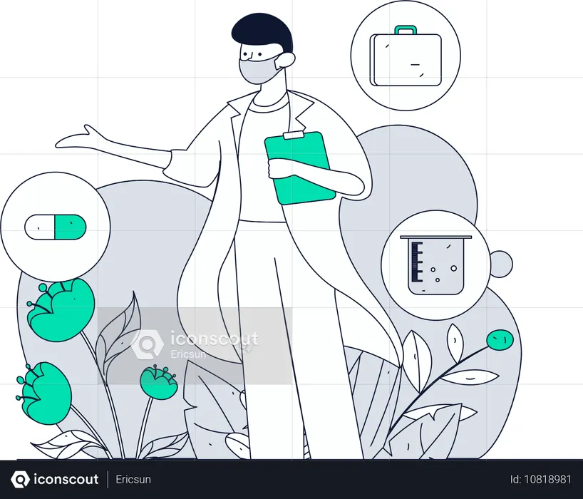 환자의 안전에 대한 우려를 가진 의사  일러스트레이션