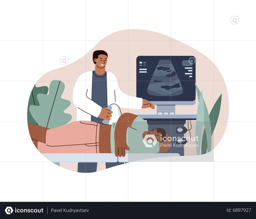 Doctor conducts ultrasound examination  Illustration