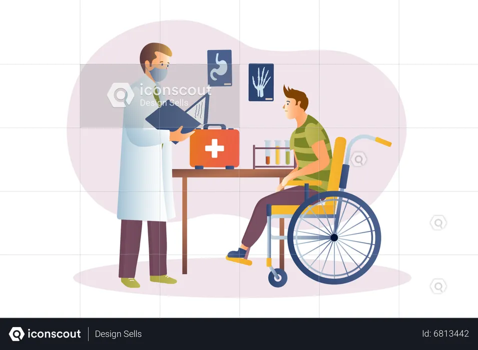 Doctor consulting with disabled man  Illustration