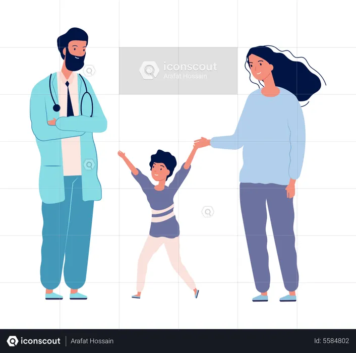 Doctor consulting with mother and child  Illustration