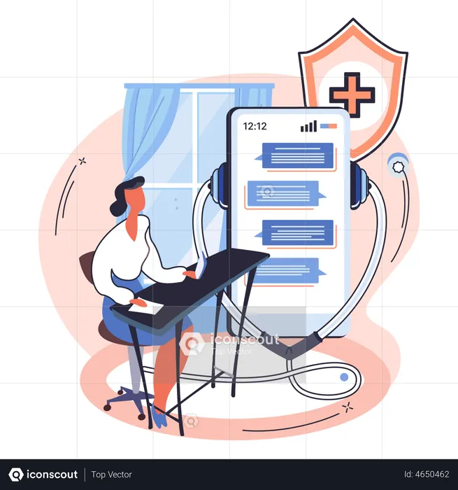 Doctor consulting with patient through online chat  Illustration