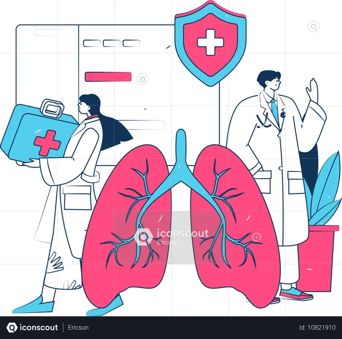 Médico cura la infección pulmonar  Ilustración