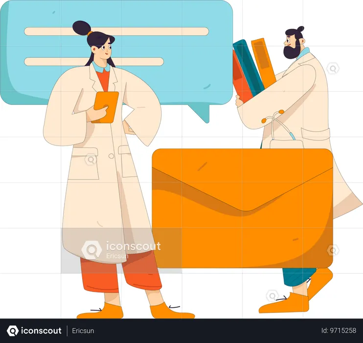 Doctor discussing about lab research report  Illustration