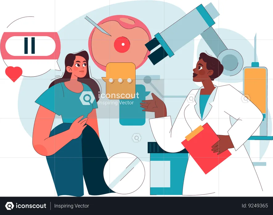 Doctor discussing IVF with  hopeful woman  Illustration