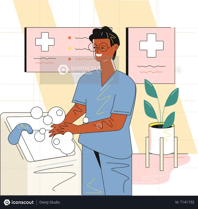 Doctor disinfecting hands before operating  Illustration