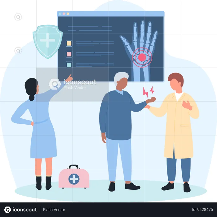 Doctor doing checkup of broken hand  Illustration