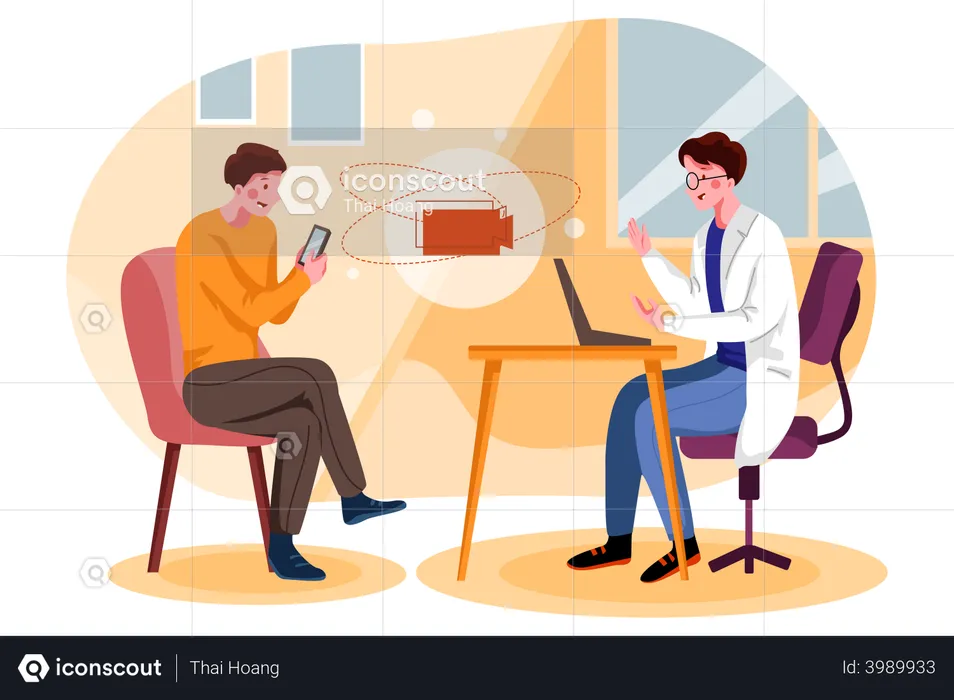 Doctor doing checkup of patient on video call  Illustration