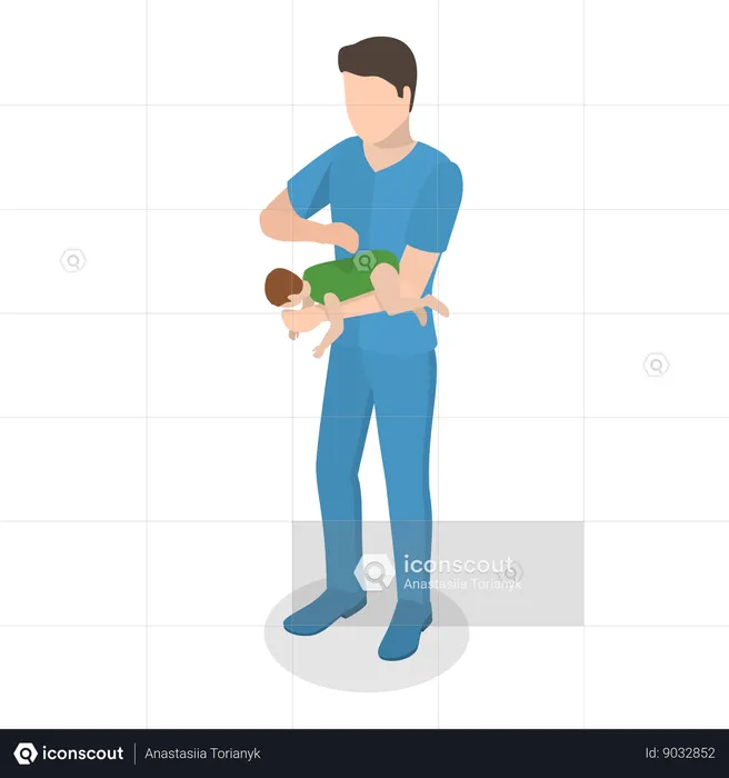 Doctor doing chocking treatment to baby  Illustration