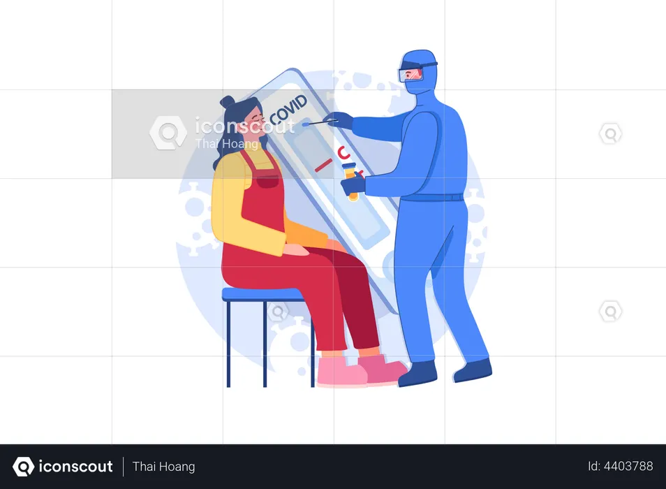 Doctor doing corona test of the girl  Illustration