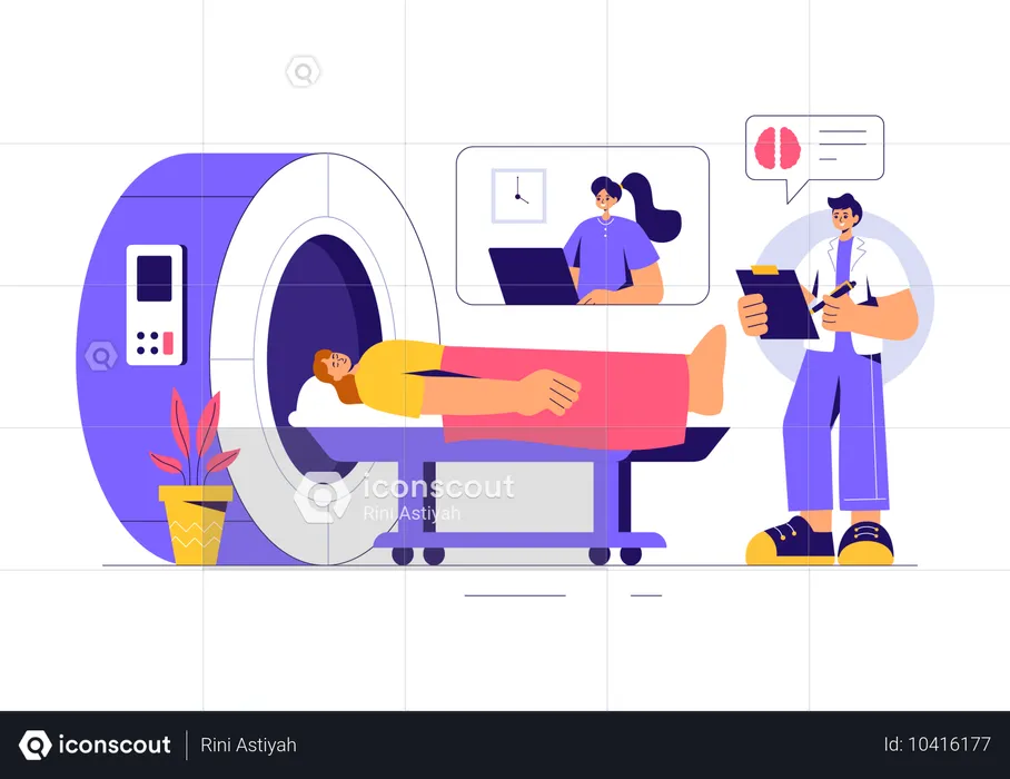 환자의 MRI를 검사하는 의사  일러스트레이션