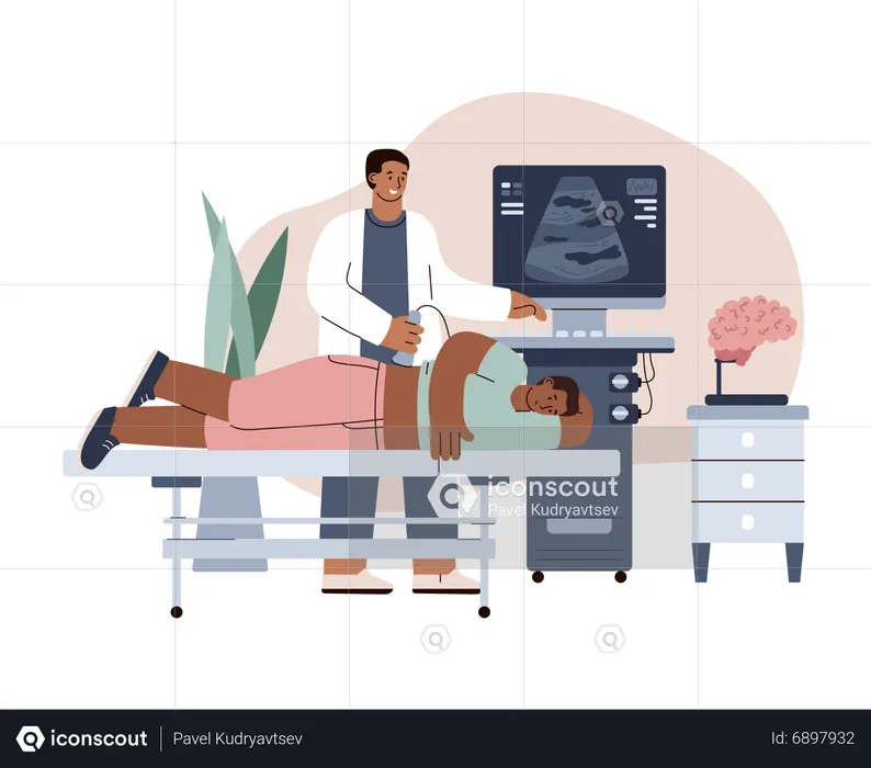 Doctor doing ultrasound diagnostic for patient  Illustration