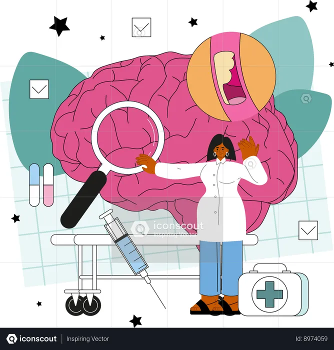 Doctor examine and treat human brain and nervous system  Illustration