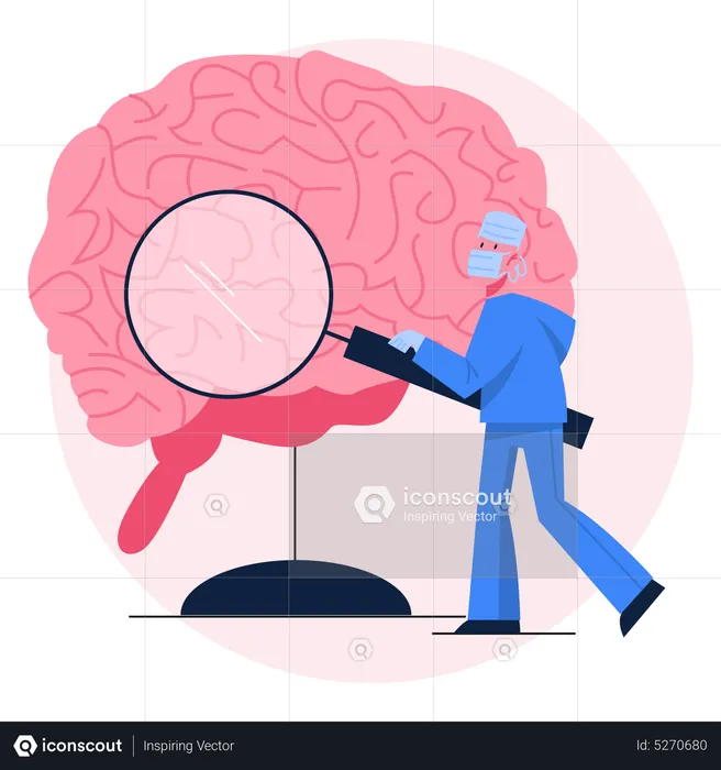 Doctor examine huge brain  Illustration