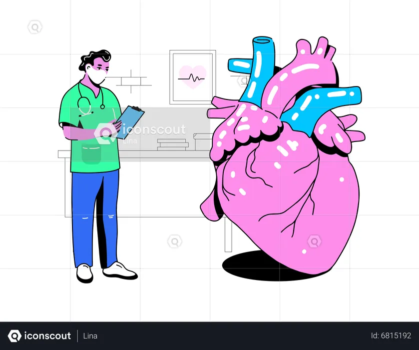 의사는 큰 심장을 검사  일러스트레이션