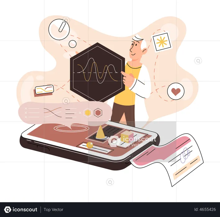 Doctor examining cardiograph online  Illustration