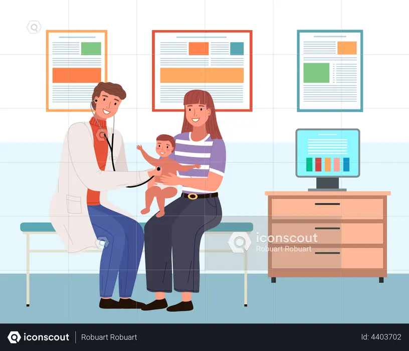 Doctor examining child patient  Illustration