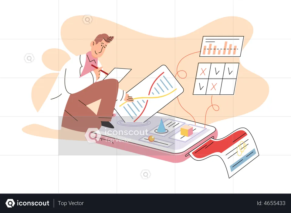 Doctor examining online DNA report  Illustration