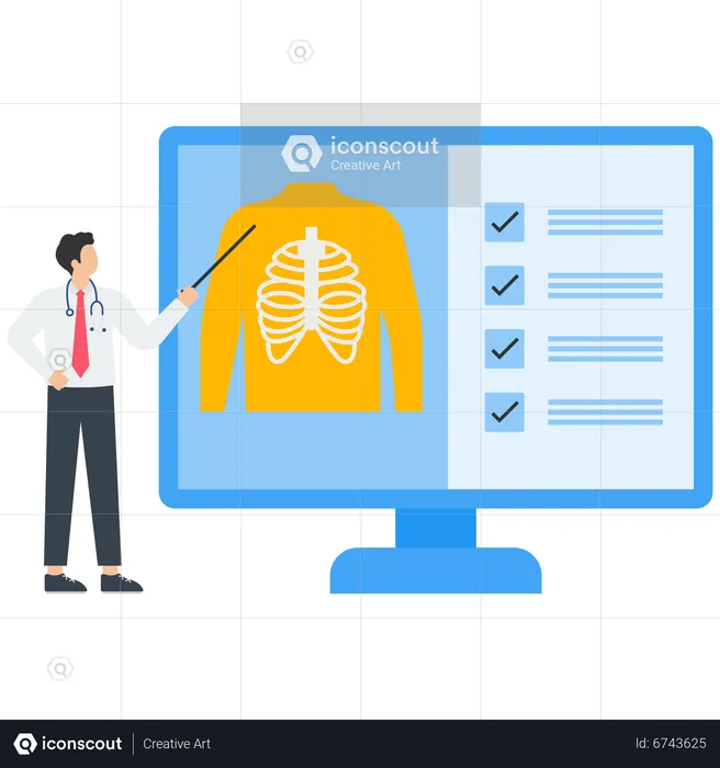 Doctor examining patient chest x-ray and diagnosing infection in respiratory system  Illustration