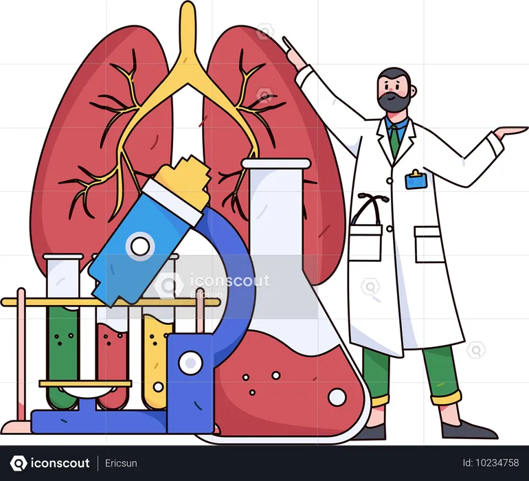 환자의 폐를 검사하는 의사  일러스트레이션