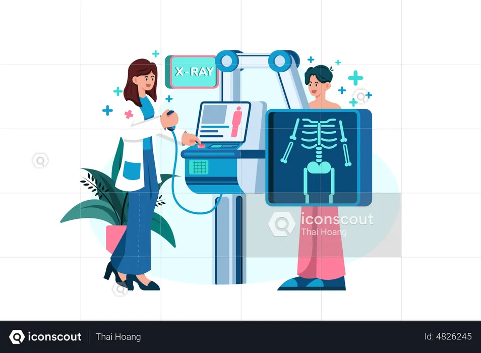Doctor examining patients X-ray  Illustration