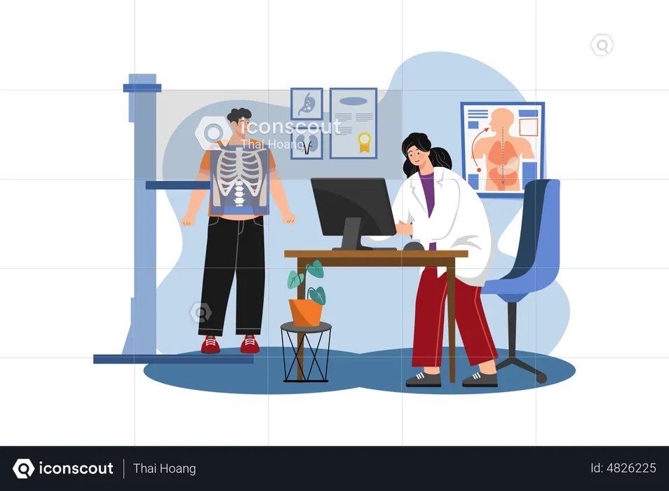 Doctor examining patients X-ray  Illustration