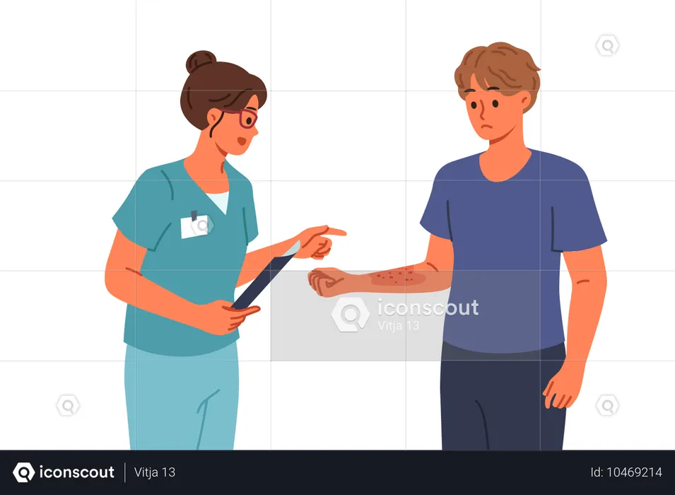 Doctor examining skin allergy of patient  Illustration