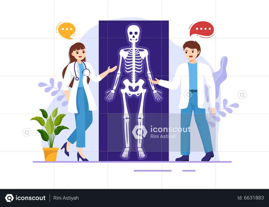 Doctor explaining human skeleton  Illustration