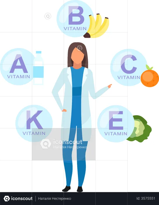 Doctor explaining vitamin sources  Illustration