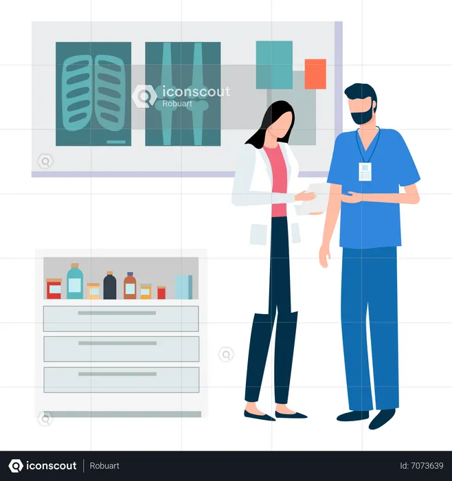 Doctor explaining x ray report to the patient  Illustration