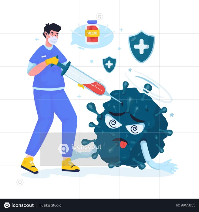 Doctor fight with virus  Illustration