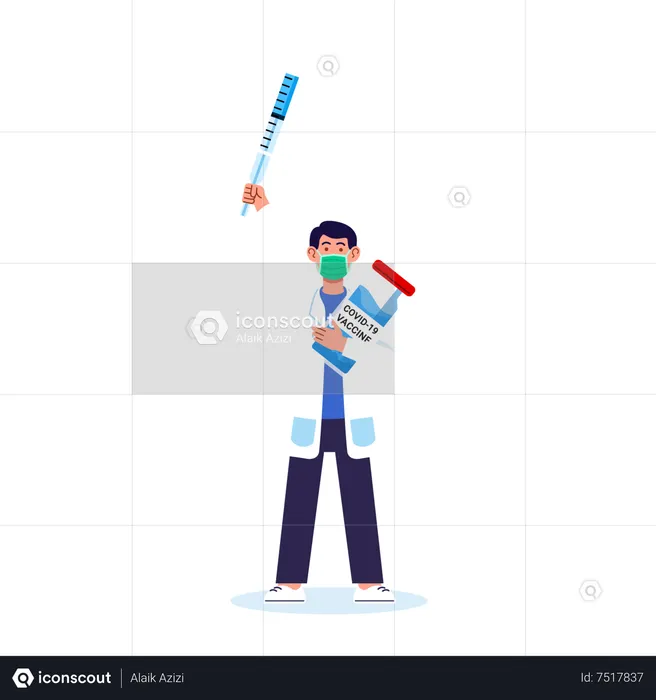 Doctor fighting flu spread with vaccine injection shot  Illustration