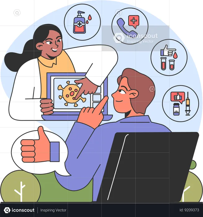 Doctor gives online consultation to patient  Illustration