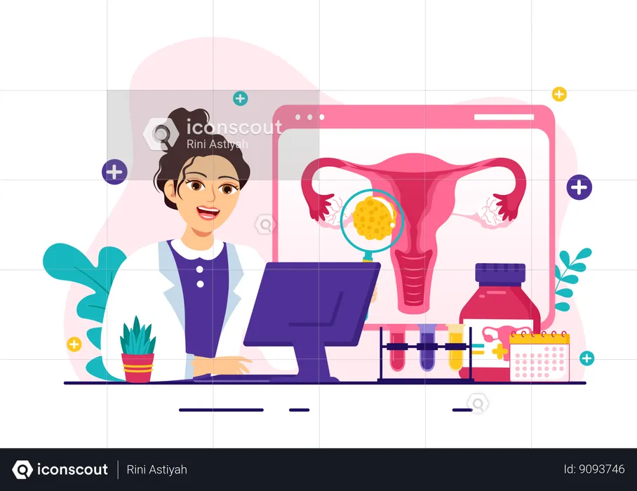 Doctor gives online uterus consultation  Illustration