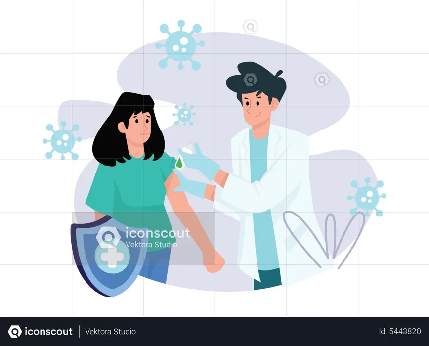 Doctor giving corona vaccine to girl  Illustration