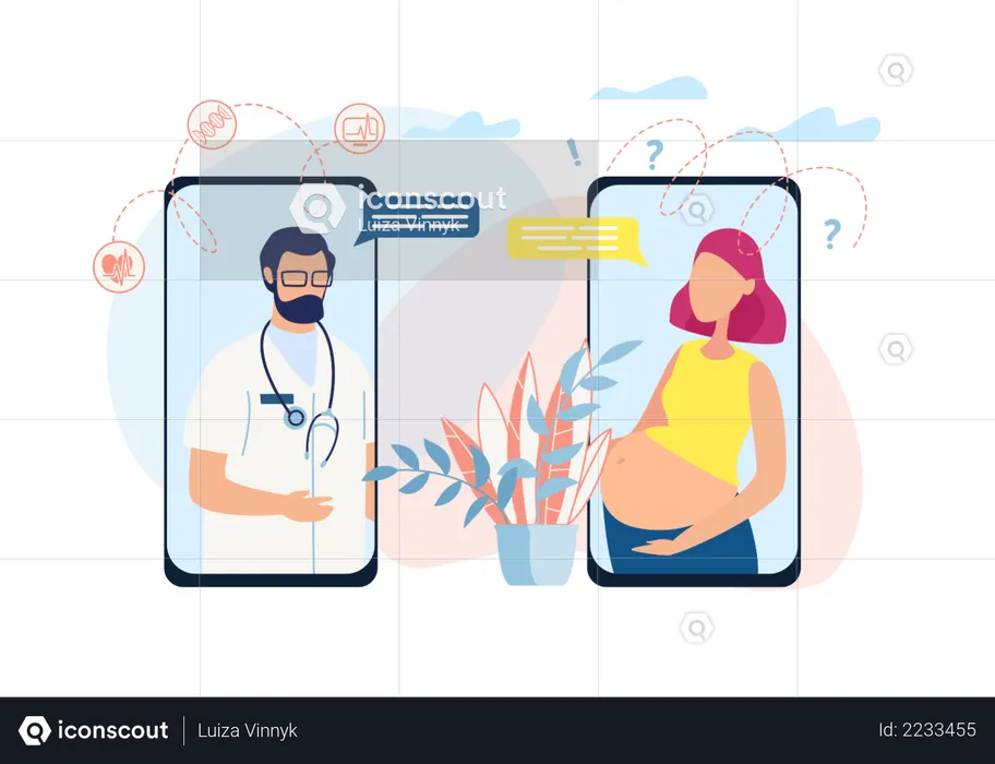 Doctor giving online Consultation to pregnant lady  Illustration