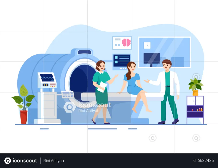 Doctor guiding patient about MRI scan  Illustration