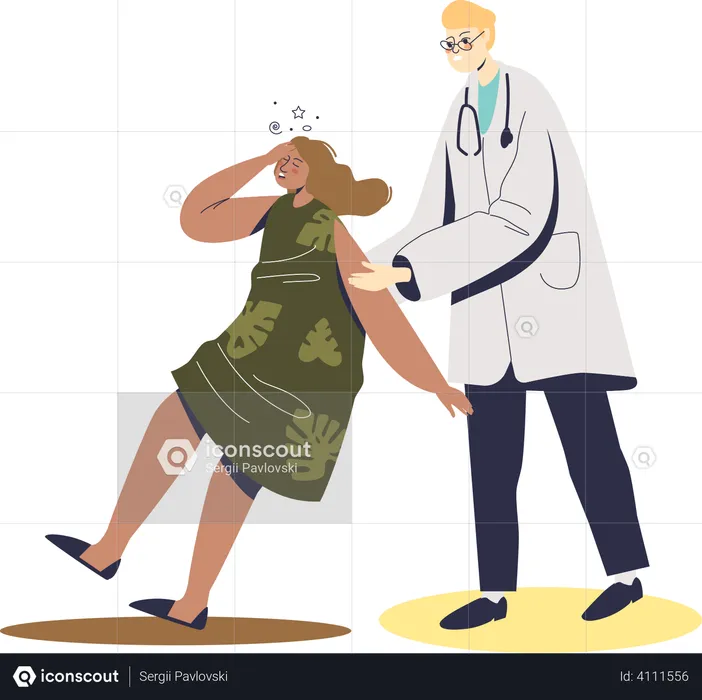 Doctor helping fainting woman  Illustration