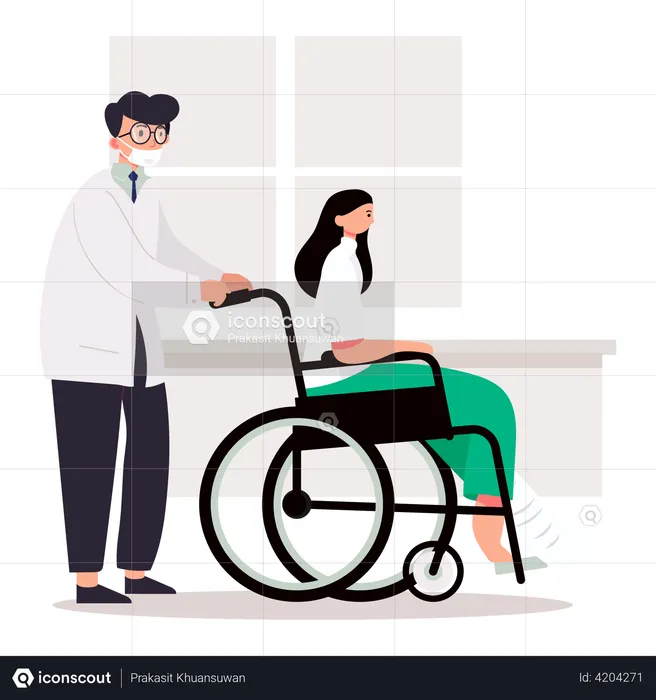 Doctor helping handicapped woman  Illustration