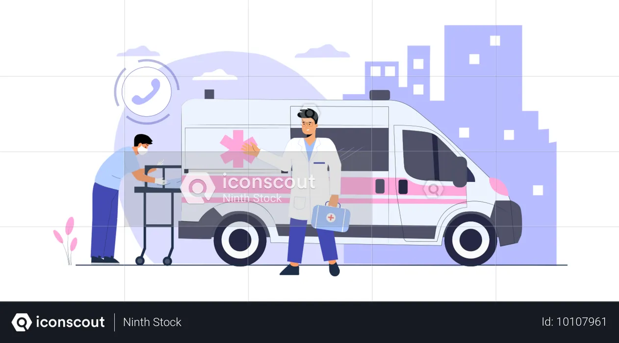 Doctor holding first aid box going for medical emergency  Illustration