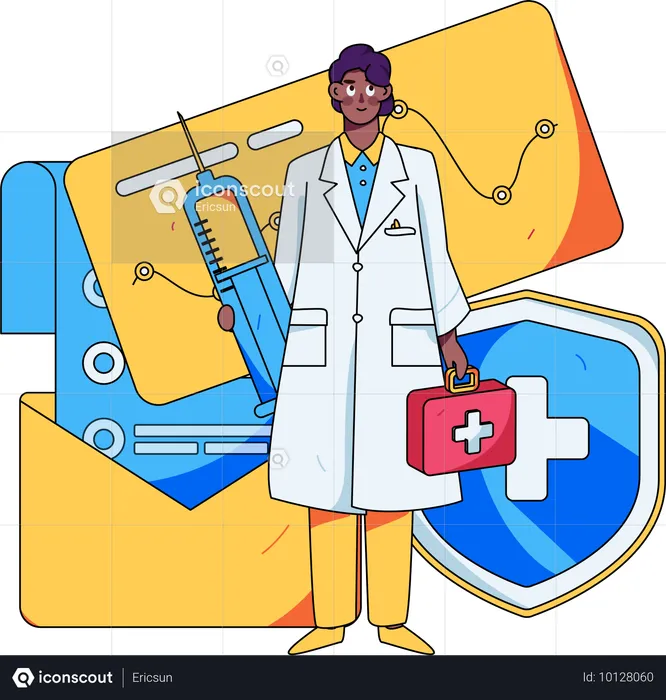 Doctor holding injection  Illustration