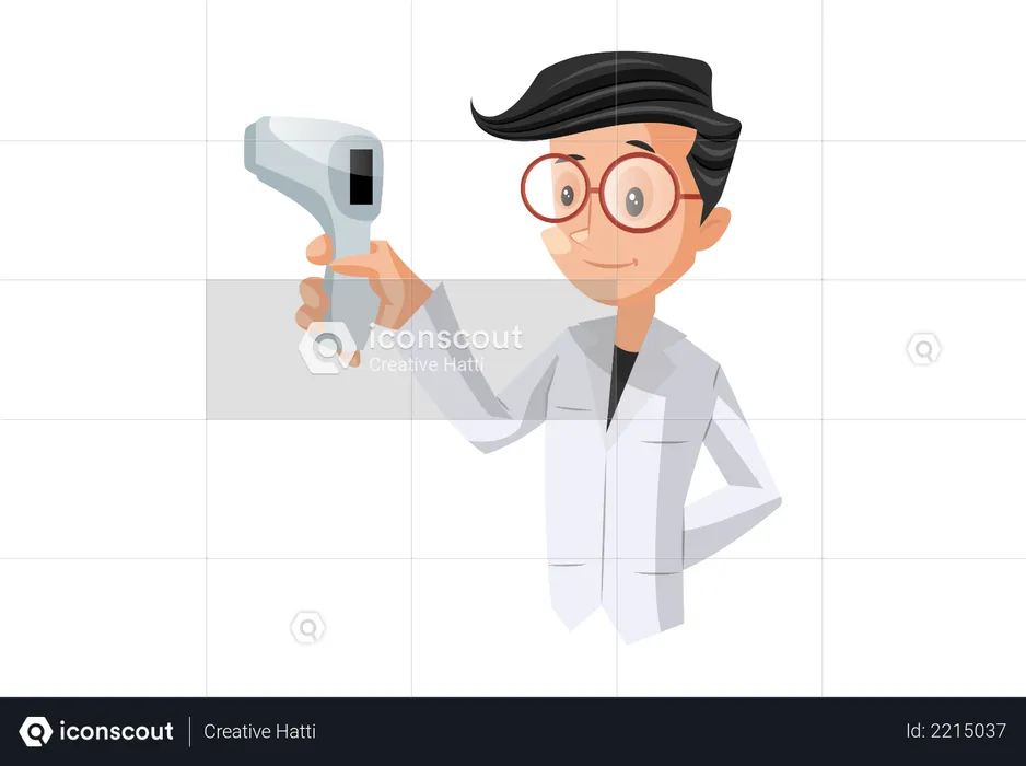 Doctor holding temperature gun  Illustration