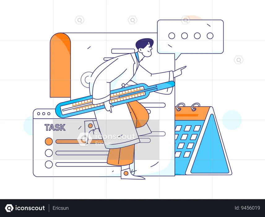 Doctor holding thermometer while looking medical schedule  Illustration