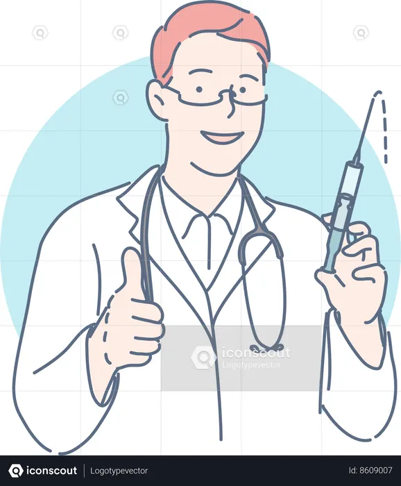 El doctor masculino está sosteniendo la inyección  Ilustración